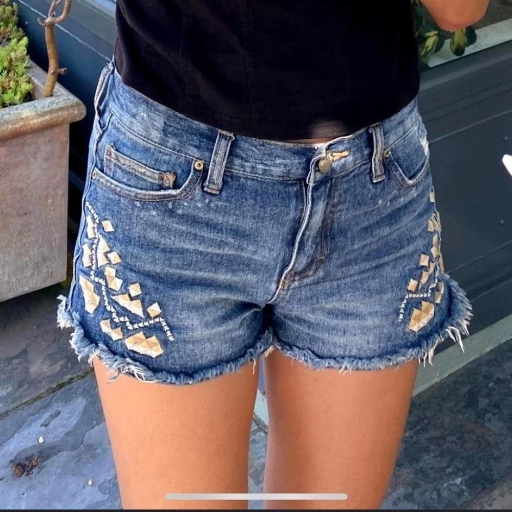 Embroidered Free People Denim Shorts